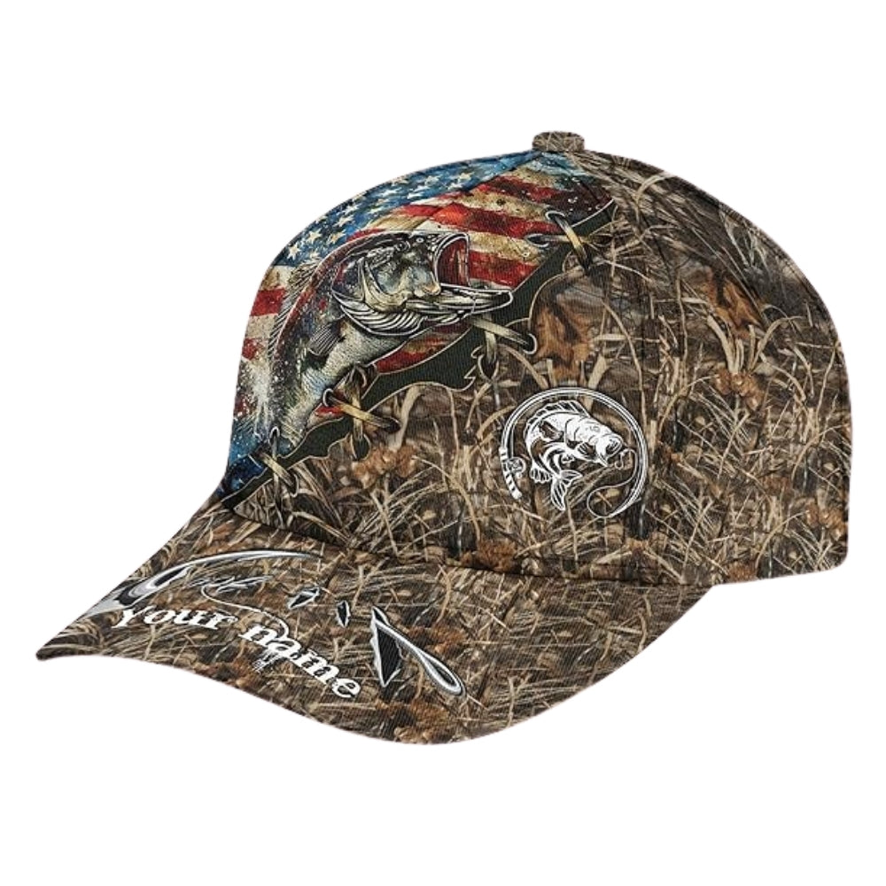 Custom US Flag Fishing Camo Baseball Cap, Custom Caps For Fishing Lovers CP0227