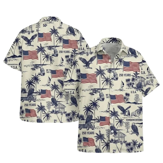 Vintage Eagle American Flag 250 Years Hawaiian Shirts, 4th Of July Semiquincentennial Hawaiian Shirts HE0195