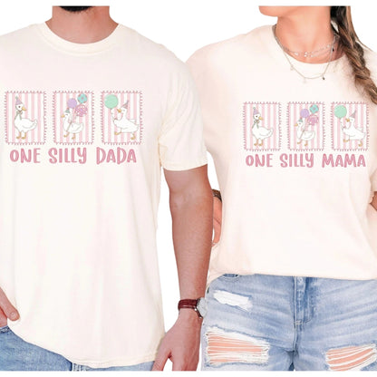 Custom One Silly Goose 1st Birthday Matching Family T Shirts, Custom Family First Birthday Shirts ET0254
