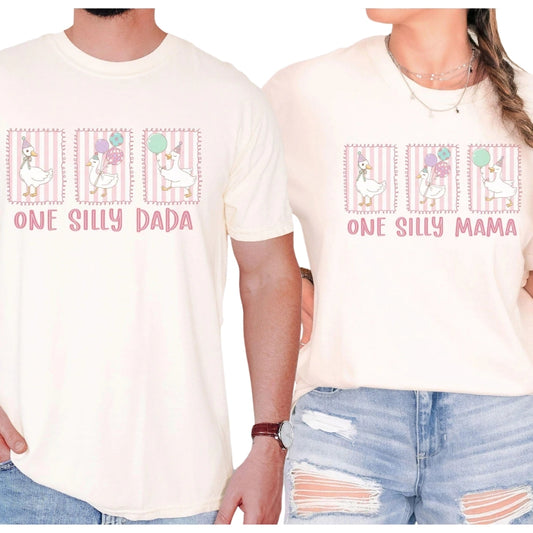 Custom One Silly Goose 1st Birthday Matching Family T Shirts, Custom Family First Birthday Shirts ET0254