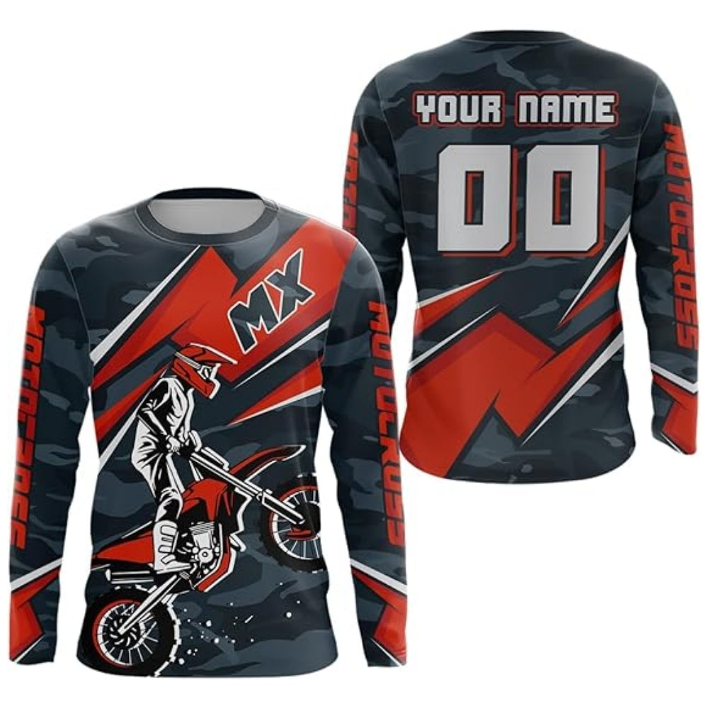 Custom Name Number MX Motocross Long Sleeve Mens Jersey, Blue And Black Custom Dirt Bike Jersey MZ0077