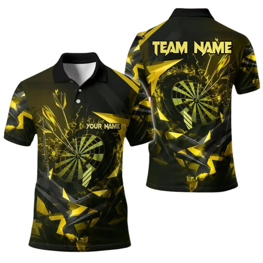 Custom Black And Gold Darts Team Polo Shirts For Mens, Custom Dart Shirts DE0032