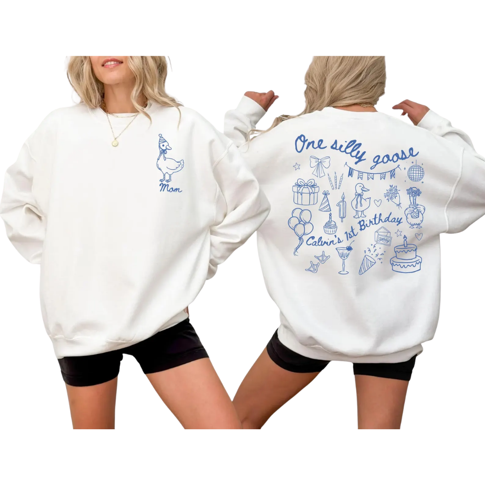 Personalized One Silly Goose First Birthday Matching Sweatshirt For Family, Custom 1st Birthday Goose Family Sweaters ET1538