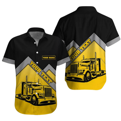 Personalized Semi Truck Workwear Hawaiian Shirt For Men, Custom Trucker Uniform Shirts HE0286