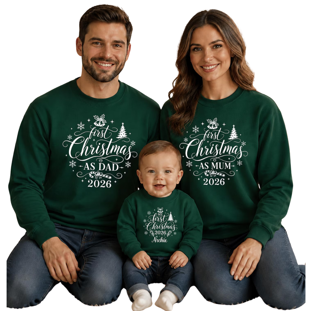 First Christmas As Mum Dad Custom Family Matching Sweatshirt, Personalized Family Christmas Sweatshirt ET1644