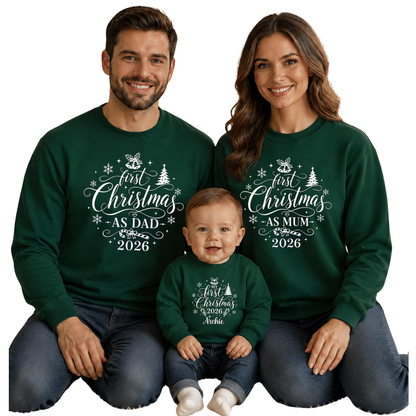 First Christmas As Mum Dad Custom Family Matching Sweatshirt, Personalized Family Christmas Sweatshirt ET1644