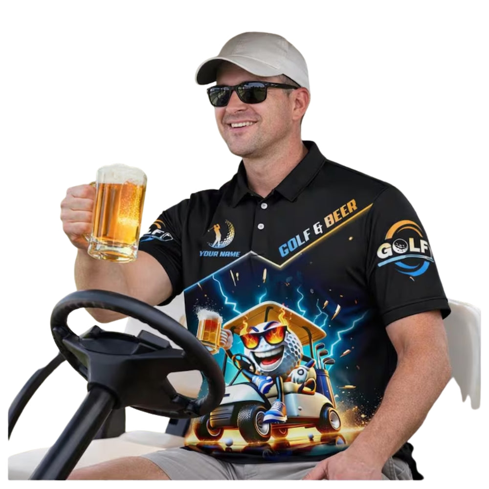 A Good Day Starts With Golf Cart And Beer Custom Golf Polo Shirt For Men, Custom Funny Beer Golf Shirts GE0299