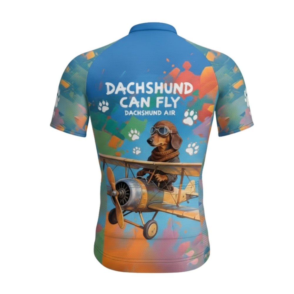 Dachshund Can Fly Men's Colorful Cycling Short Sleeve Jerseys, Dachshund Cycling Jerseys For Mens CE0026
