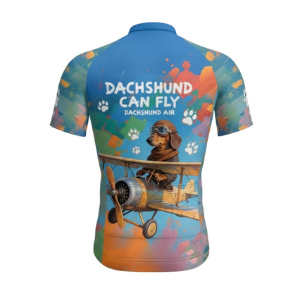 Dachshund Can Fly Men's Colorful Cycling Short Sleeve Jerseys, Dachshund Cycling Jerseys For Mens CE0026
