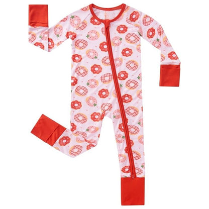 Strawberry Donut Pink Baby Convertible Zipper Romper, Baby Donut Lover Romper Convertible BB0411