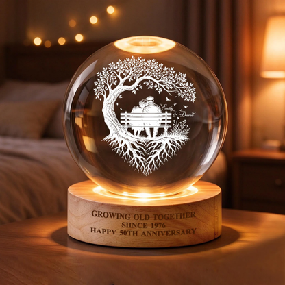 Growing Old Together Custom 50th Wedding Anniversary Crystal Ball Led Night Light, Personalized Golden Wedding Keepsake Night Light WD0920