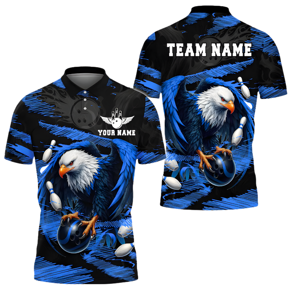 Custom Blue Eagle Bowling Polo Shirt For Mens, Custom Eagle Bowling Team Shirts BE0131