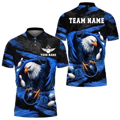 Custom Blue Eagle Bowling Polo Shirt For Mens, Custom Eagle Bowling Team Shirts BE0131