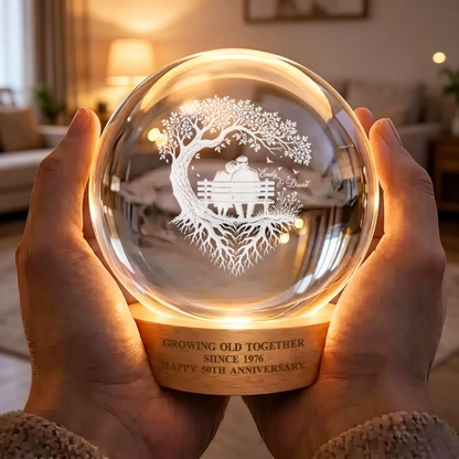Growing Old Together Custom 50th Wedding Anniversary Crystal Ball Led Night Light, Personalized Golden Wedding Keepsake Night Light WD0920