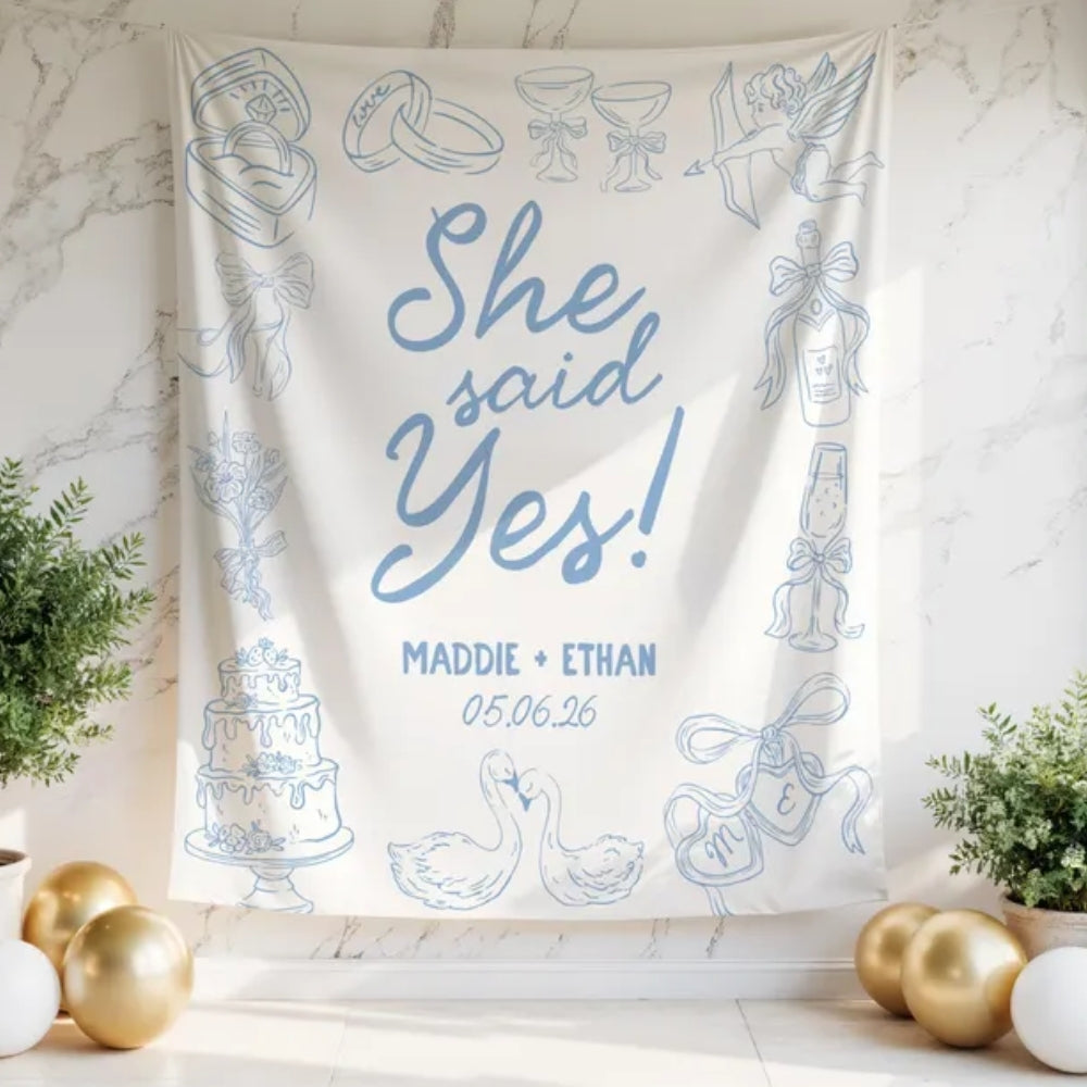 She Said Yes Personalized Engagement Party Banner, Custom Engagement Banner WD0414