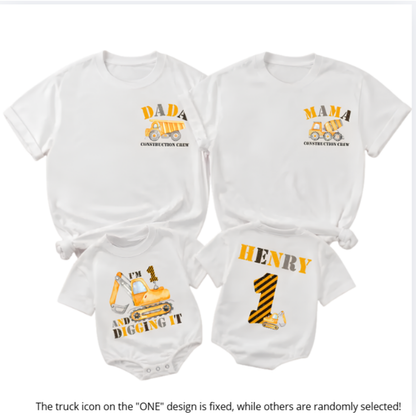 I'm One And Digging It Custom Construction Crew Birthday Family T Shirts Matching, Custom First Birthday Truck Family Shirts ET1586