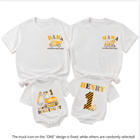 I'm One And Digging It Custom Construction Crew Birthday Family T Shirts Matching, Custom First Birthday Truck Family Shirts ET1586