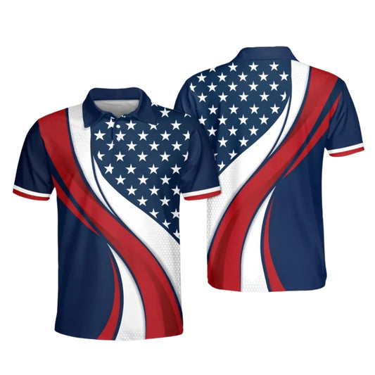 American Flag Red White And Blue Golf Men's Polo Shirt, Patriotic Golf Shirts For 4th Of July GE0406