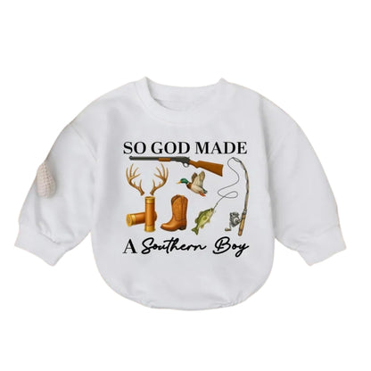 So God Made A Southern Boy Baby Romper Sweatshirt, Hunting Lover Romper Sweatshirt For Baby BB0687