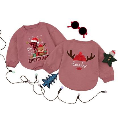 Personalized My 1st Christmas Baby Romper Sweater, Custom Name Baby First Christmas Romper Sweatshirt BB0248
