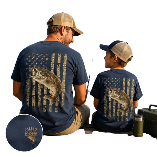 Call To Fish Matching American Flag Largemouth Bass Fishing Dad And Son T Shirts, Fishing Matching Father Son Shirts ET0802