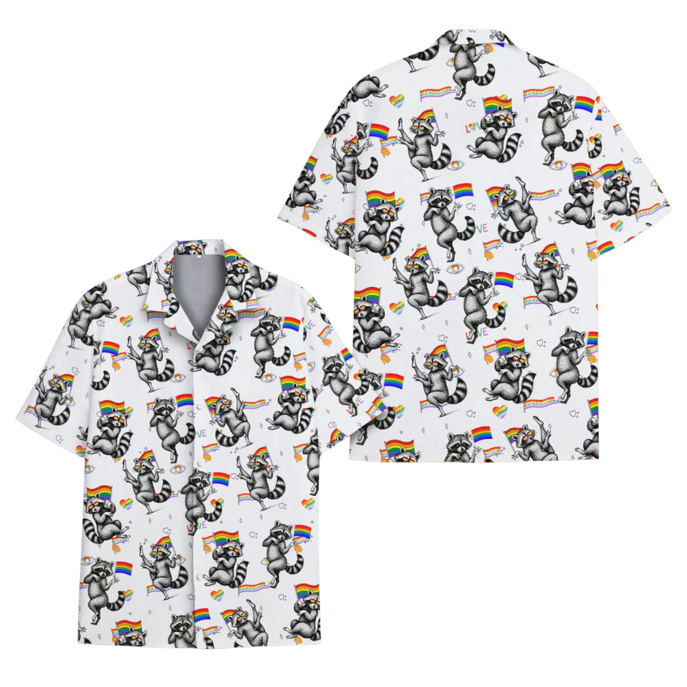 Raccoon Rainbow Flag Mens Hawaiian Shirt, Raccoon LGBT Pride Hawaiian Shirts HE0244