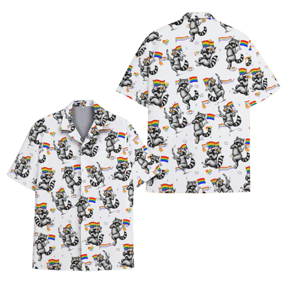 Raccoon Rainbow Flag Mens Hawaiian Shirt, Raccoon LGBT Pride Hawaiian Shirts HE0244