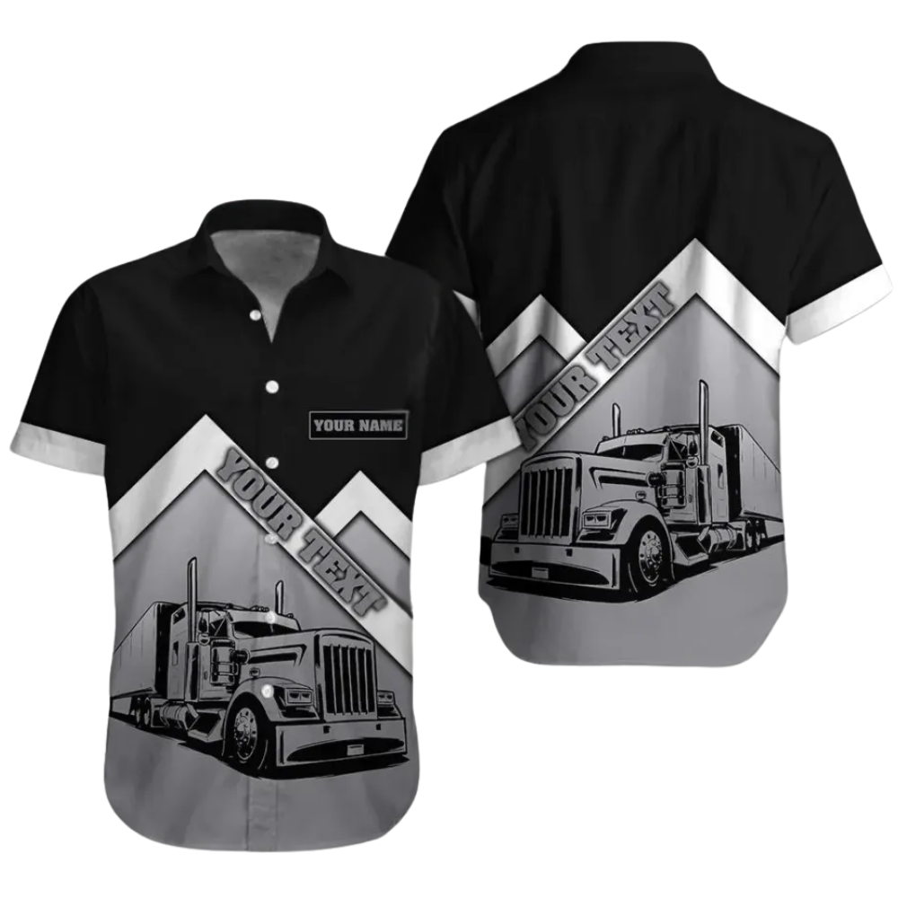 Personalized Semi Truck Workwear Hawaiian Shirt For Men, Custom Trucker Uniform Shirts HE0286