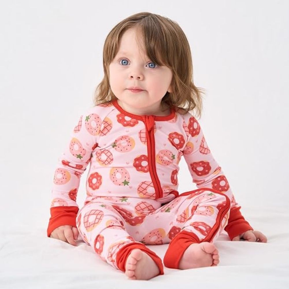 Strawberry Donut Pink Baby Convertible Zipper Romper, Baby Donut Lover Romper Convertible BB0411