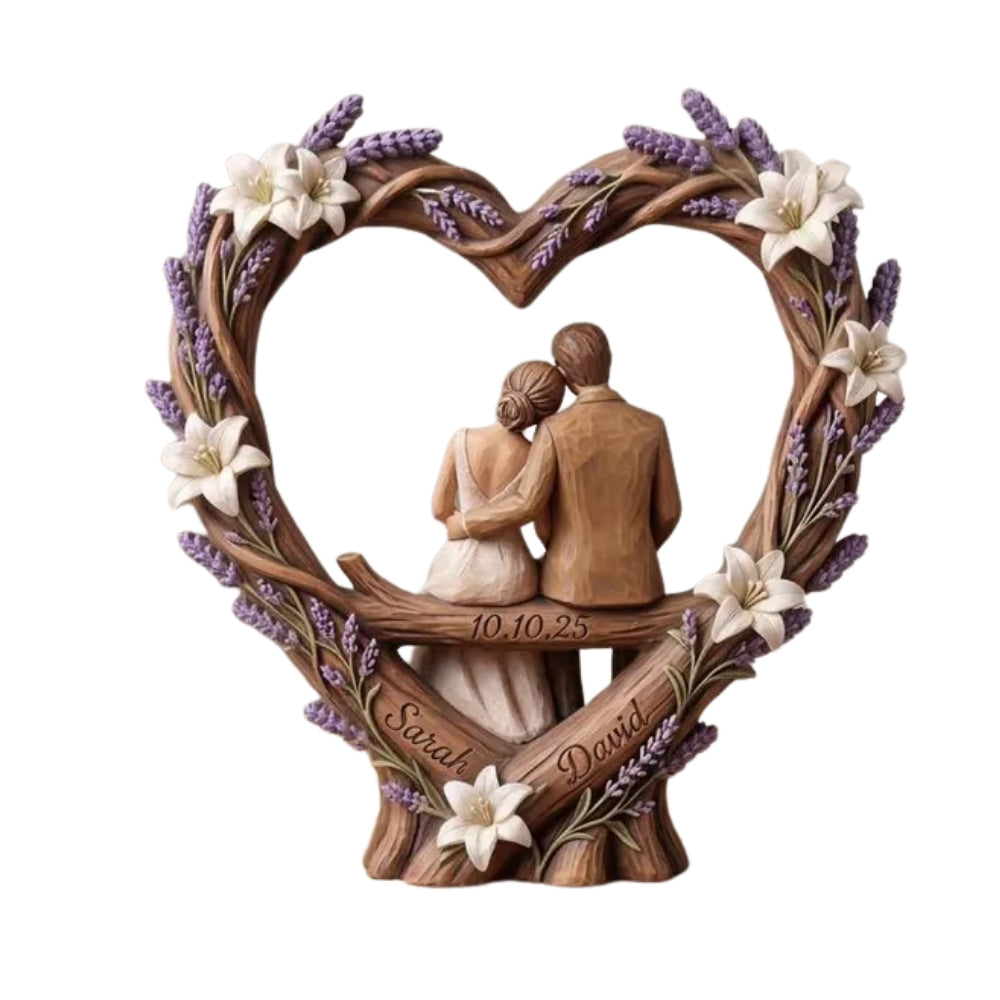 Custom Heart Couple Wooden Plaque Lavender Flower, Custom Wedding Wooden Block WD0799