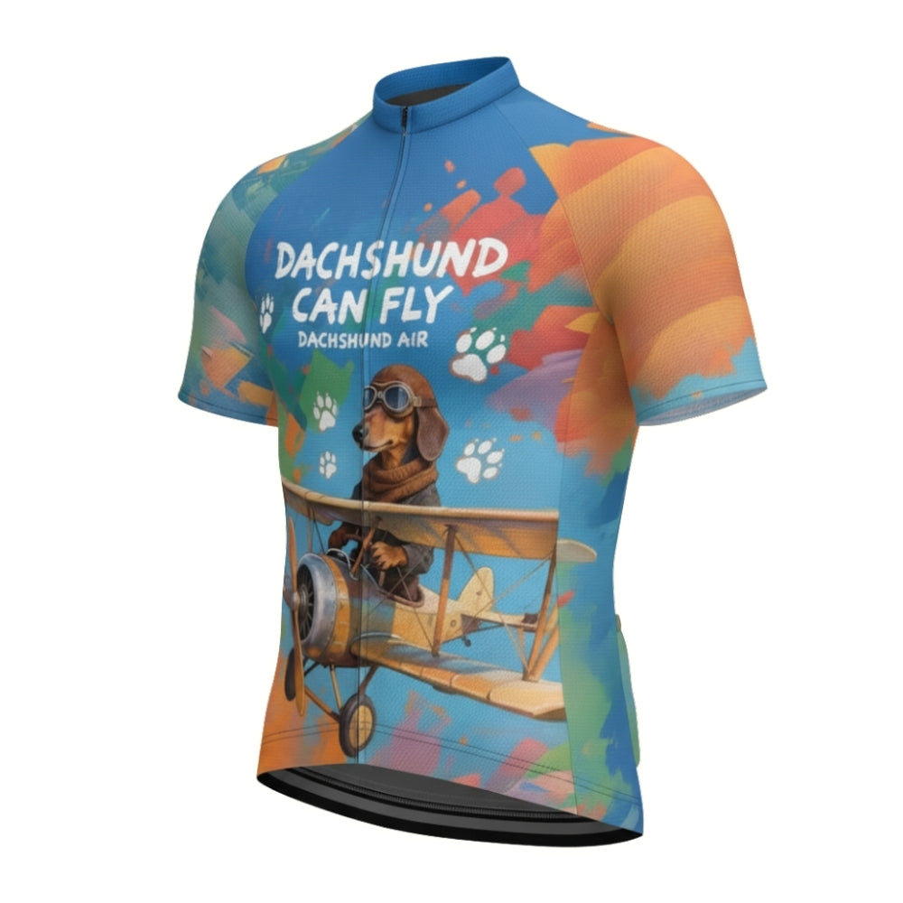 Dachshund Can Fly Men's Colorful Cycling Short Sleeve Jerseys, Dachshund Cycling Jerseys For Mens CE0026