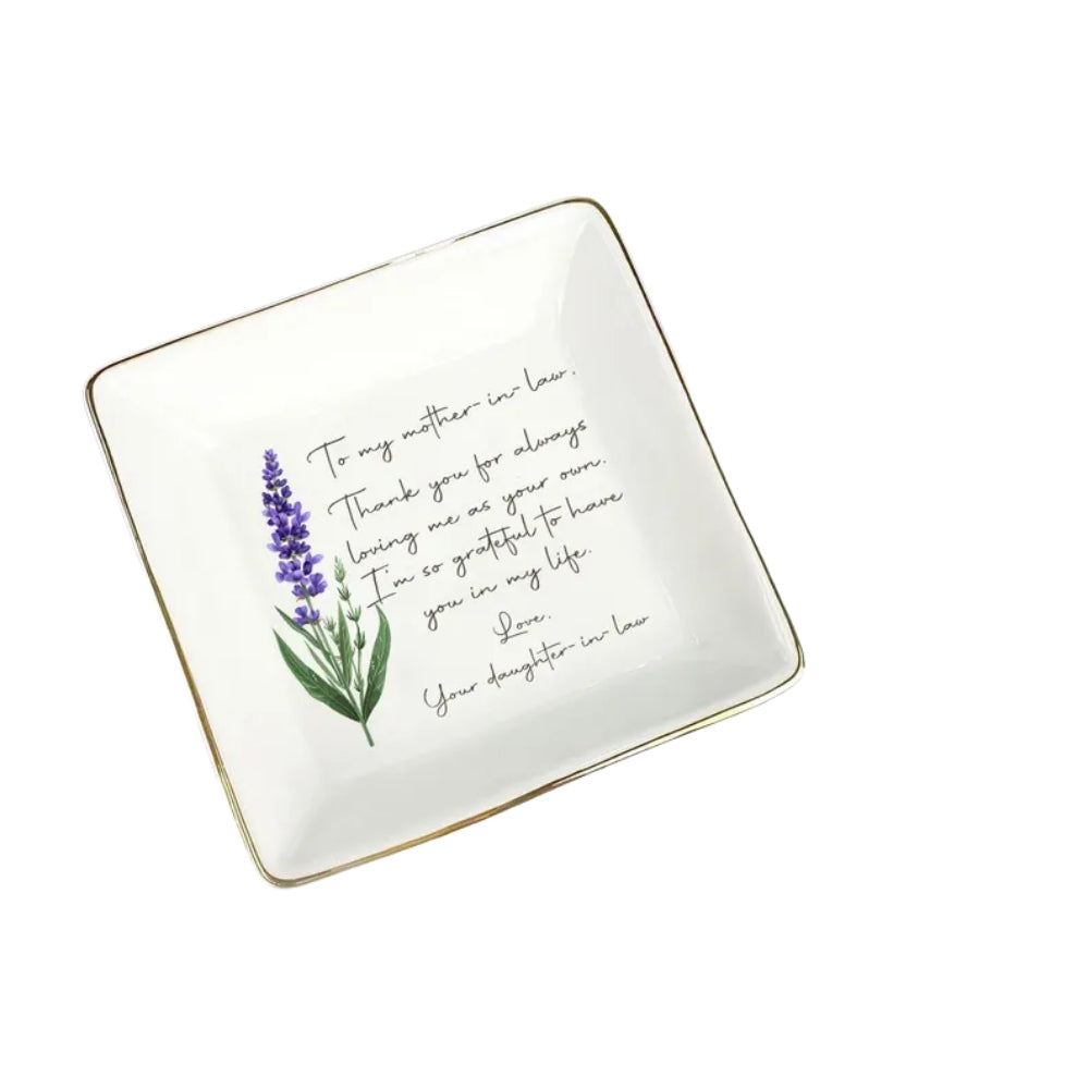 To My Mother In Law Custom Birth Month Flower Ring Dish From Daughter In Law, Personalized Wedding Ring Dish For Mother In Law WD0153