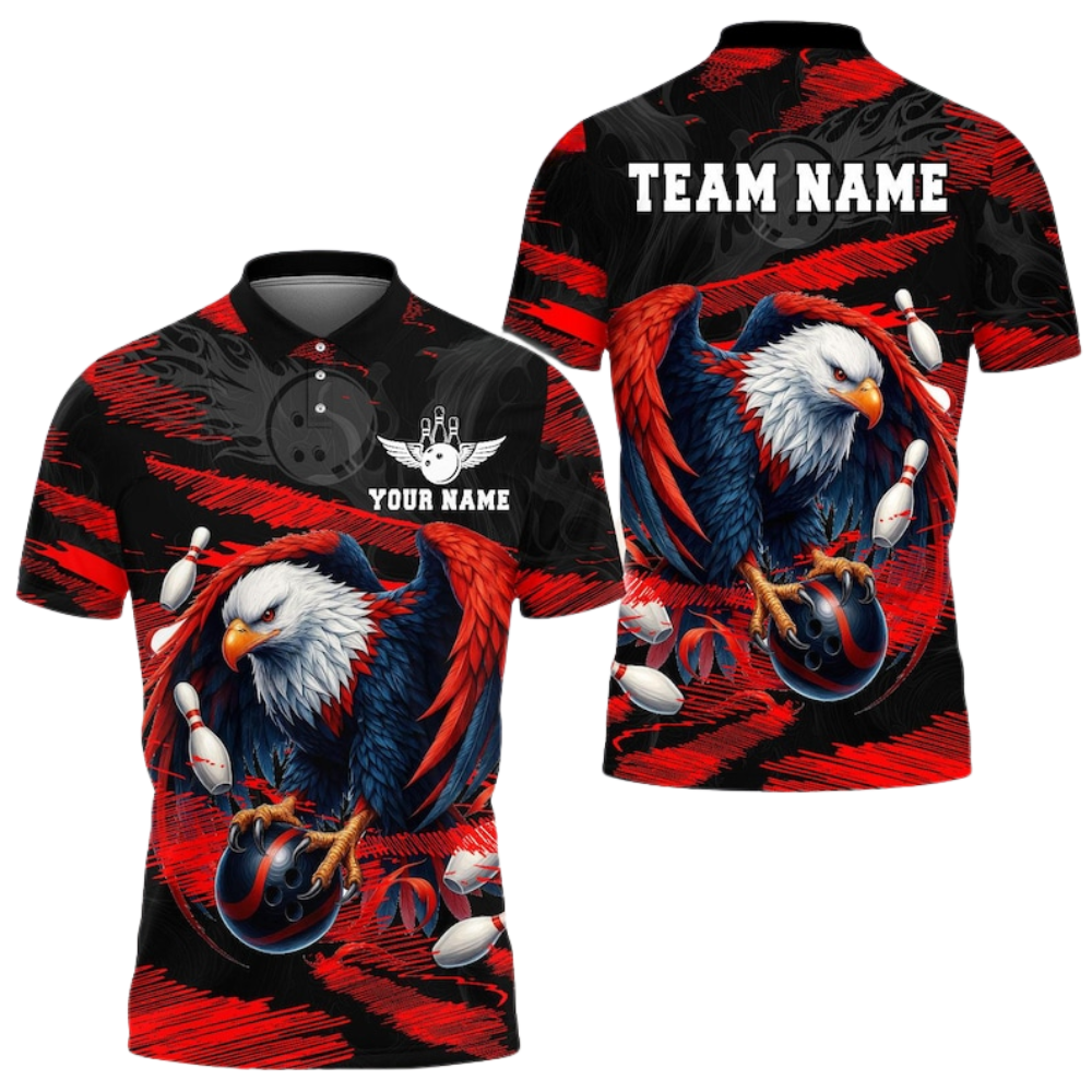 Custom Blue Eagle Bowling Polo Shirt For Mens, Custom Eagle Bowling Team Shirts BE0131