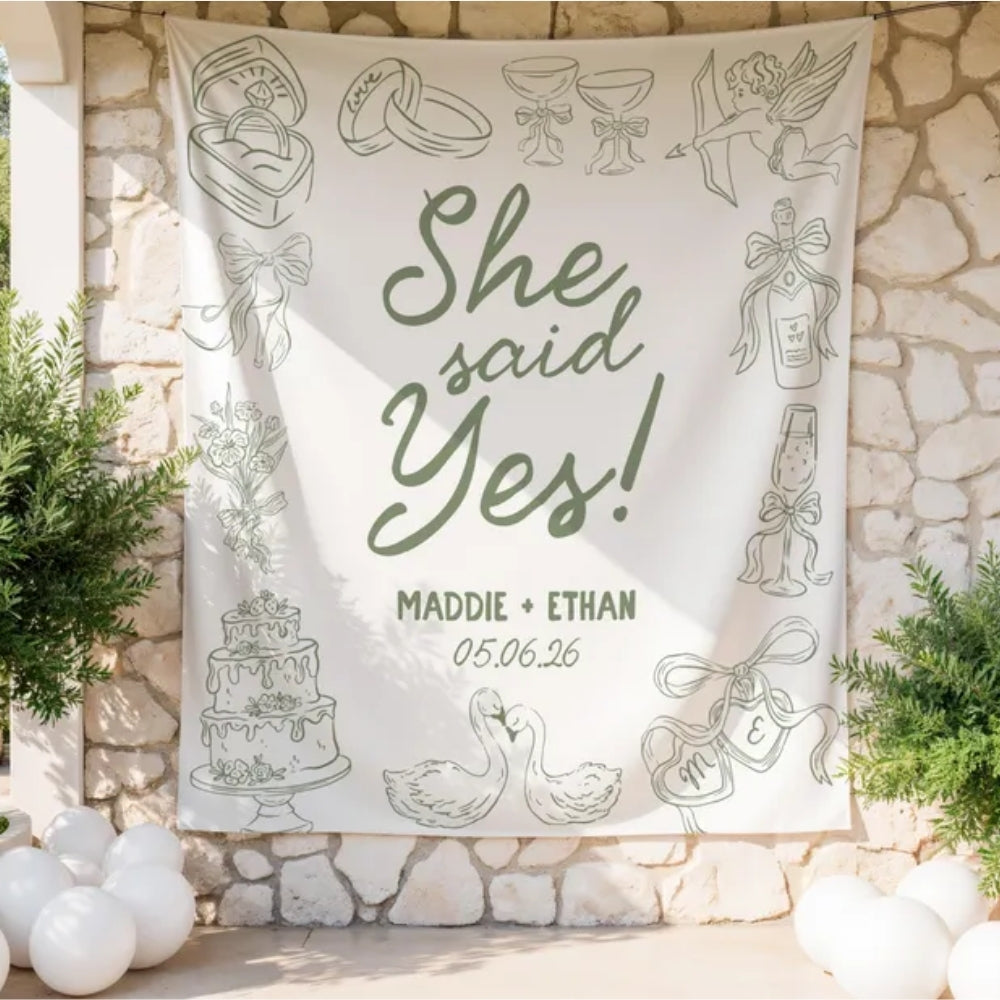 She Said Yes Personalized Engagement Party Banner, Custom Engagement Banner WD0414