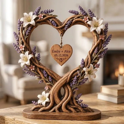 Custom Heart Tree Floral Wedding Wooden Plaque, Custom Wedding Anniversary Wooden Block WD0800