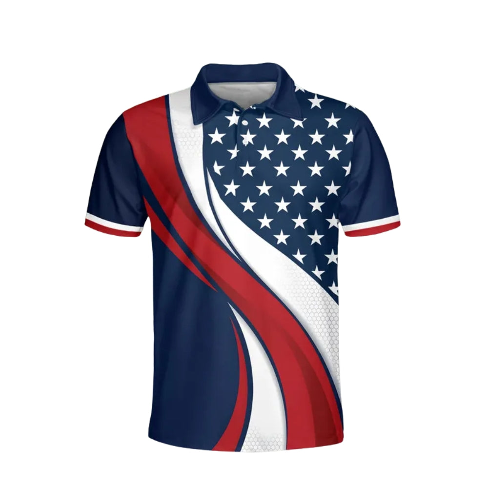 American Flag Red White And Blue Golf Men's Polo Shirt, Patriotic Golf Shirts For 4th Of July GE0406