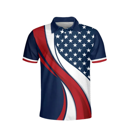 American Flag Red White And Blue Golf Men's Polo Shirt, Patriotic Golf Shirts For 4th Of July GE0406