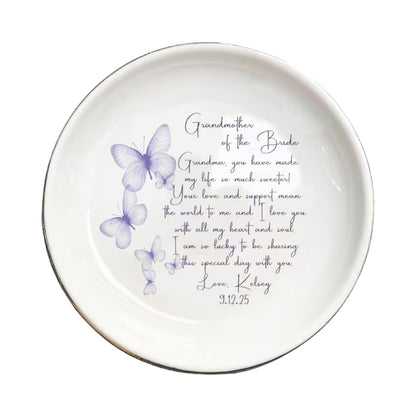 Personalized Butterfly Wedding Ring Dish For Grandmother Of The Bride, Personalized Grandmother Of The Bride Jewelry Dish WD0154