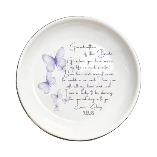 Personalized Butterfly Wedding Ring Dish For Grandmother Of The Bride, Personalized Grandmother Of The Bride Jewelry Dish WD0154
