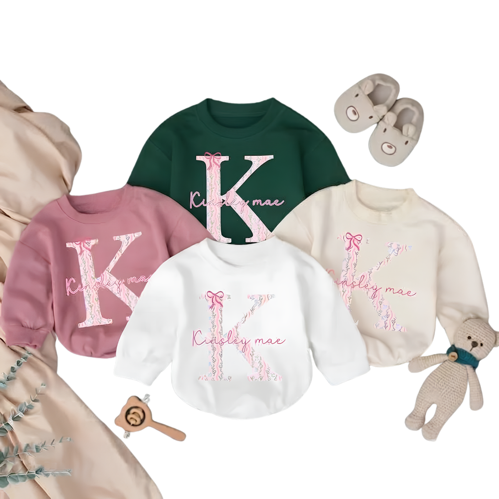 Custom Baby Initial Name Floral Romper Sweater, Custom Baby Romper Sweatshirt With Name BB0256