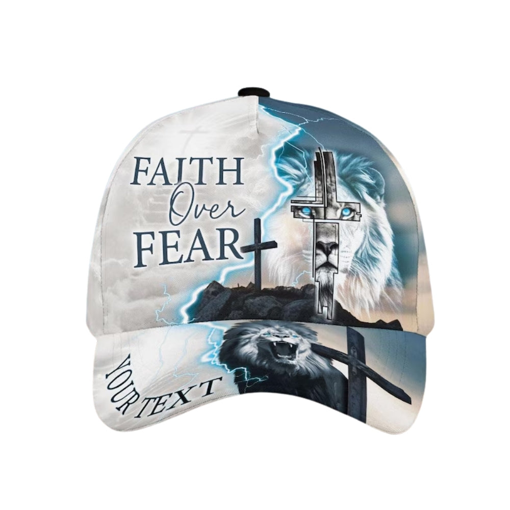 Faith Over Fear Custom Lion Christian Baseball Cap, Custom Christian Caps Hats CP0105