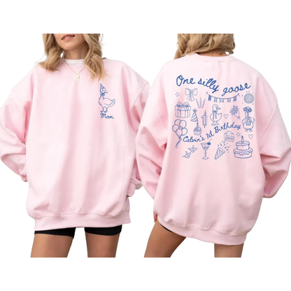 Personalized One Silly Goose First Birthday Matching Sweatshirt For Family, Custom 1st Birthday Goose Family Sweaters ET1538