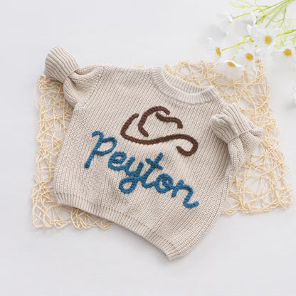 Custom Cowboy Hat Baby Embroidered Knit Sweater, Custom Western Baby Sweatshirt BB0772