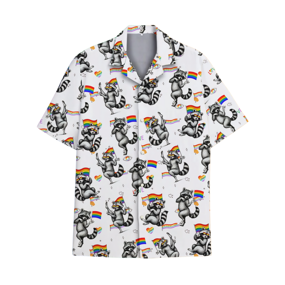 Raccoon Rainbow Flag Mens Hawaiian Shirt, Raccoon LGBT Pride Hawaiian Shirts HE0244
