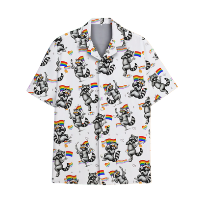 Raccoon Rainbow Flag Mens Hawaiian Shirt, Raccoon LGBT Pride Hawaiian Shirts HE0244