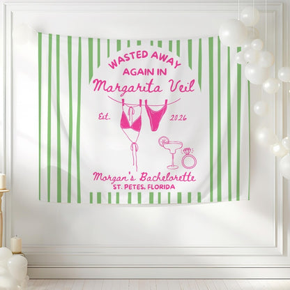 Wasted Away Again In Margarita Veil Personalized Cocktail Bachelorette Party Banner, Custom Bachelorette Banner WD0531
