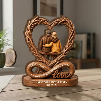 Personalized 50th Wedding Anniversary Layer Wooden Plaque, Custom Golden Wedding Keepsake Wooden Block WD0998