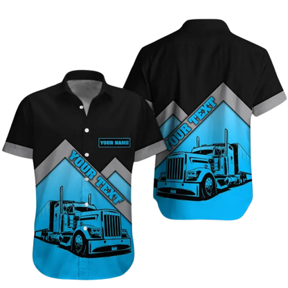 Personalized Semi Truck Workwear Hawaiian Shirt For Men, Custom Trucker Uniform Shirts HE0286