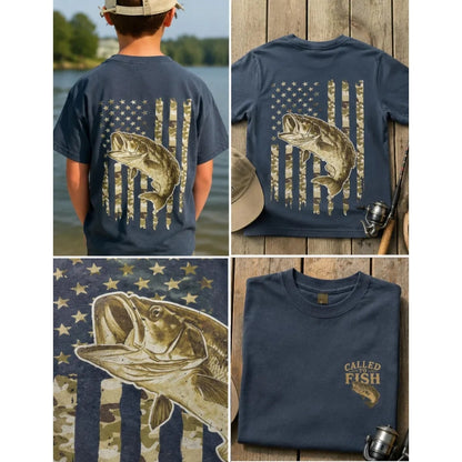Call To Fish Matching American Flag Largemouth Bass Fishing Dad And Son T Shirts, Fishing Matching Father Son Shirts ET0802