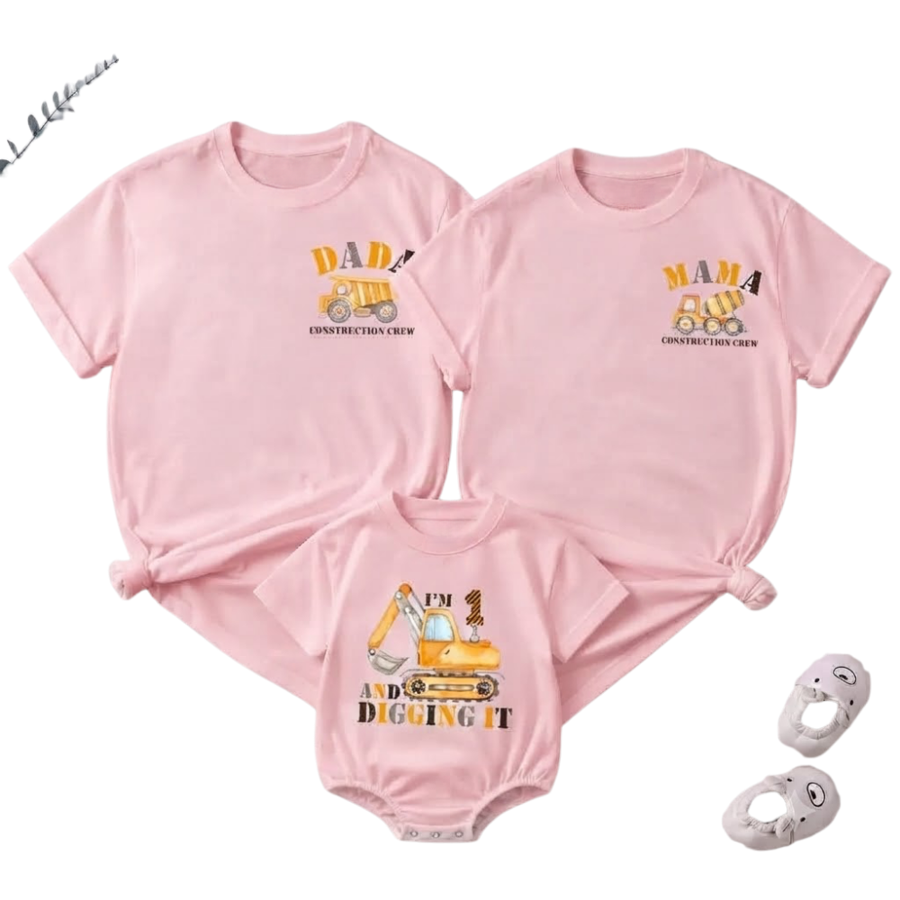 I'm One And Digging It Custom Construction Crew Birthday Family T Shirts Matching, Custom First Birthday Truck Family Shirts ET1586